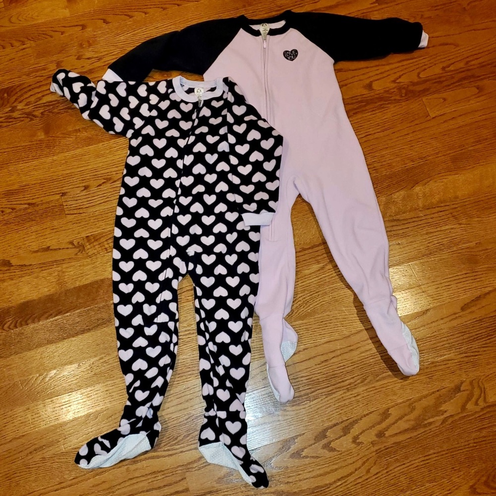 Pink and Black Fleece Footed Pajamas